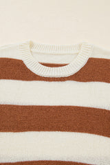 Brown Stripe Drop Shoulder Sleeve Patchwork Baggy Sweater