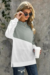 Gray White Patchwork Dropped Shoulder Sleeve Sweatshirt - Femstylo