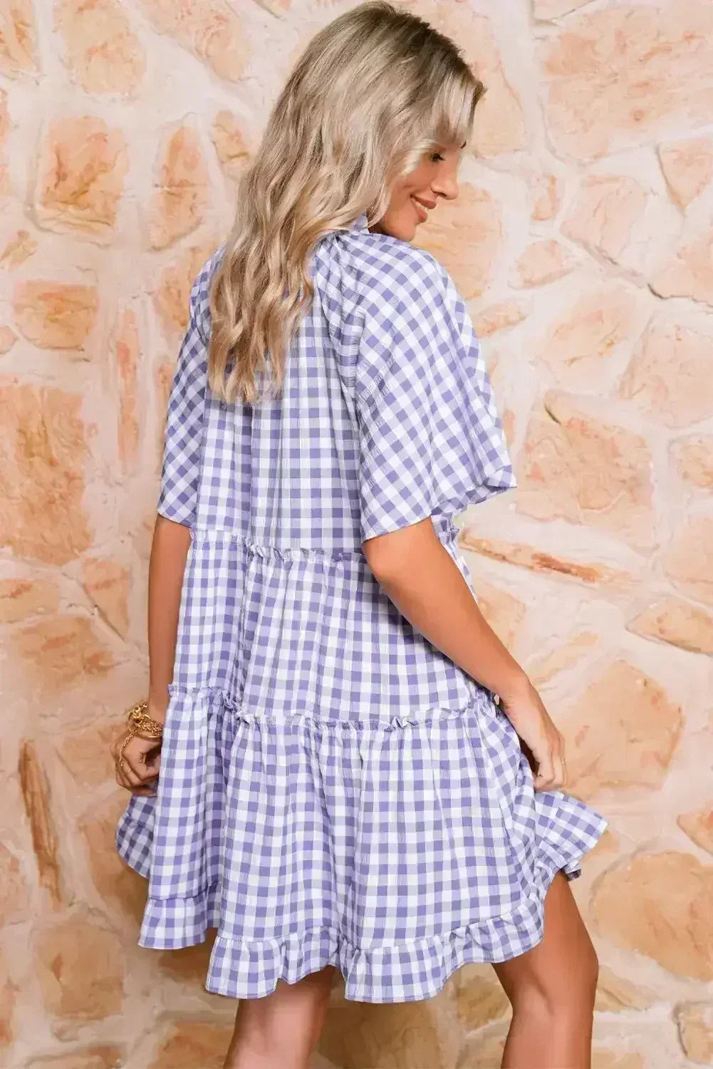 Lavendula Plaid Frill Tiered Mini Dress - Femstylo