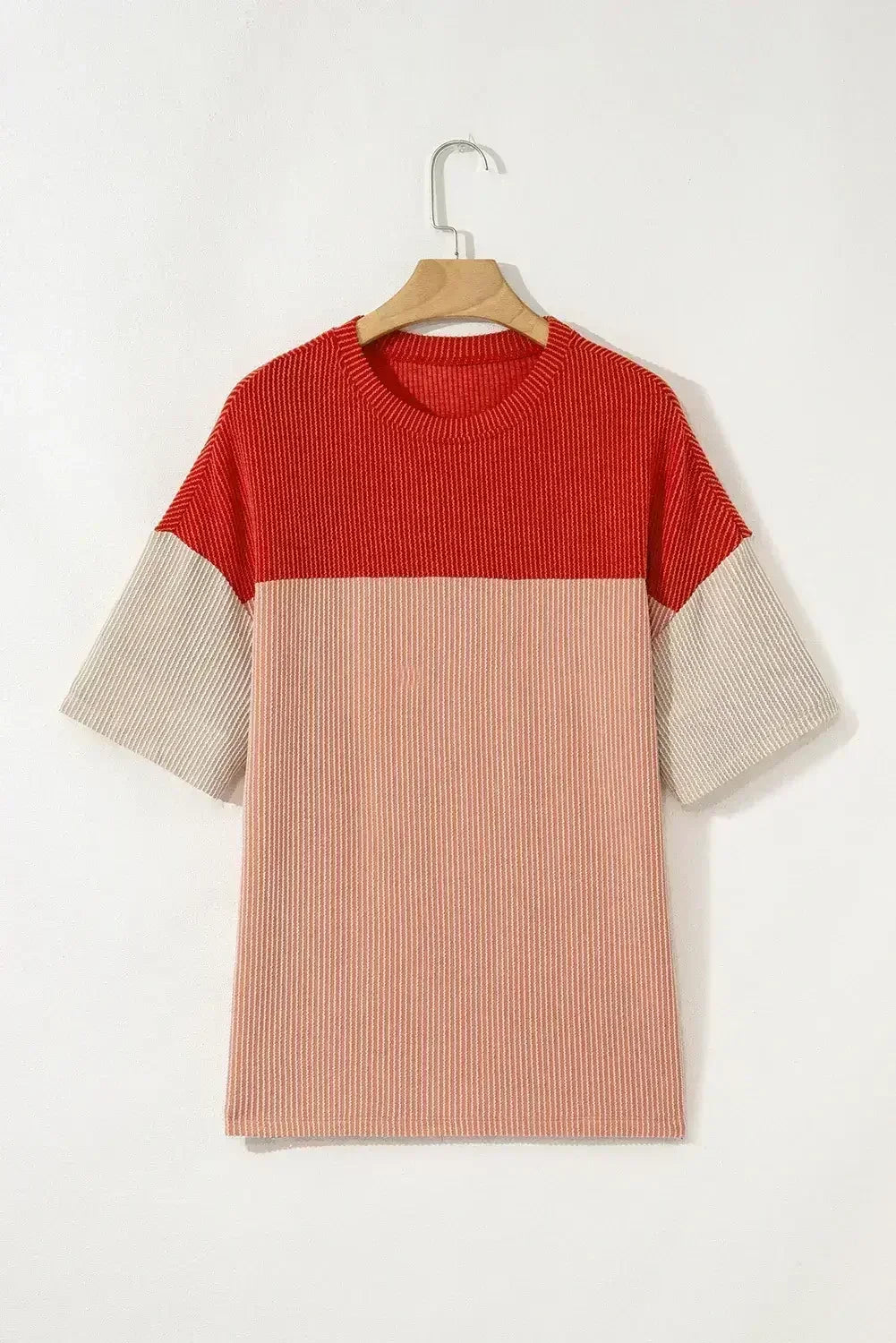 Black Color Block Ribbed Side Slits Half Sleeve Top - Femstylo