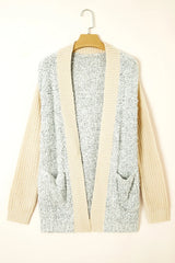 High-rise Patchwork Side Pockets Open Front Cardigan
