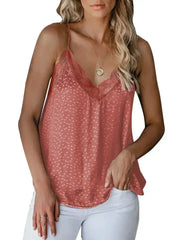 Spaghetti Strap Printed Lace Tank Top - Femstylo