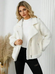 Pocketed Sherpa Zip Up Long Sleeve Jacket - Femstylo