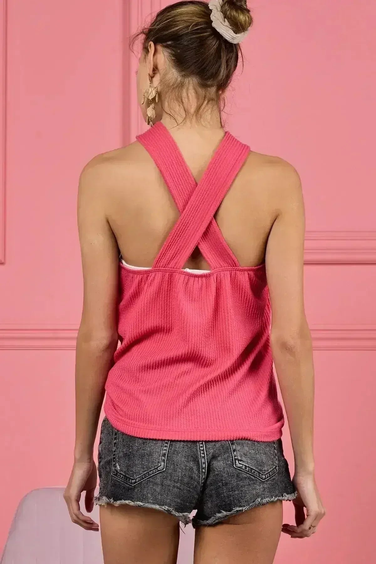 BiBi Lace Knit with Cut Out And Cross Neck Banded Top - Femstylo