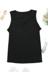Black Strappy Hollow-out Neck Tank Top - Femstylo
