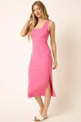 Side Slit Wide Strap Midi Tank Dress | Mittoshop - Femstylo