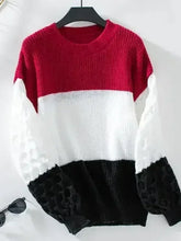 Color Block Round Neck Long Sleeve Sweater - Femstylo