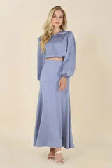 Dressed up satin two-piece mermaid dress set - Femstylo