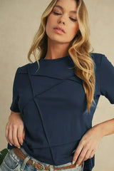 Dirty Blue Solid Color Round Neck T Shirt - Femstylo