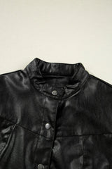 Black Faux Leather Boxy Jacket | PU Button Front Coat - Femstylo