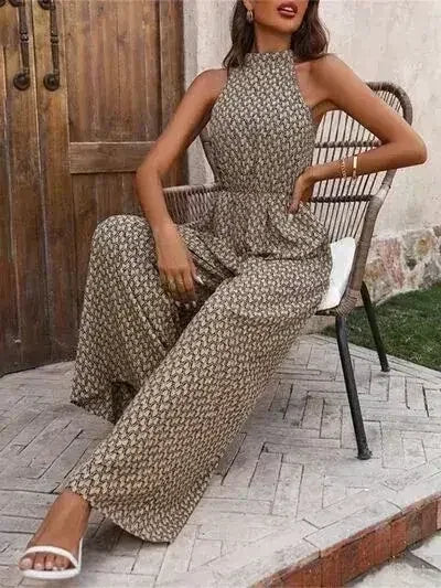 Printed Wide Leg Sleeveless Jumpsuit - Femstylo