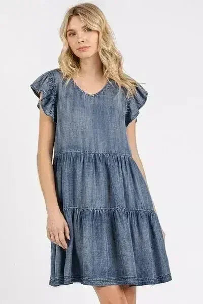 Mittoshop V-Neck Ruffled Cap Sleeve Mini Dress - Femstylo