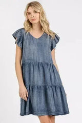 Mittoshop V-Neck Ruffled Cap Sleeve Mini Dress - Femstylo