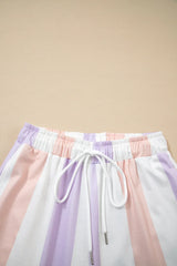 Purple Striped Colorblock High Waist Wide Leg Pants