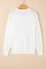 White Sequins GAME DAY Graphic Round Neck Sweater