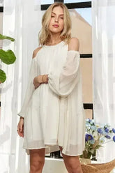 ADORA Cold Shoulder Balloon Sleeve Mini Dress - Femstylo