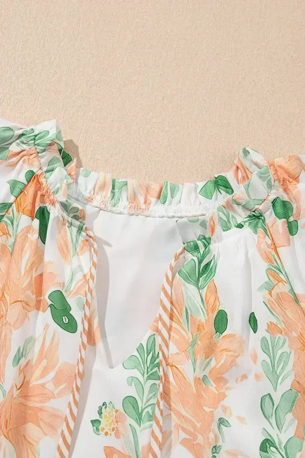 Sky Blue Floral Contrast Edge Ruffle Sleeve Tie Neck Mini Dress - Femstylo