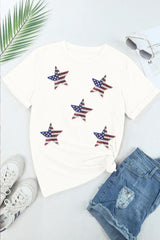 Black Sequined American Flag Star Graphic T Shirt