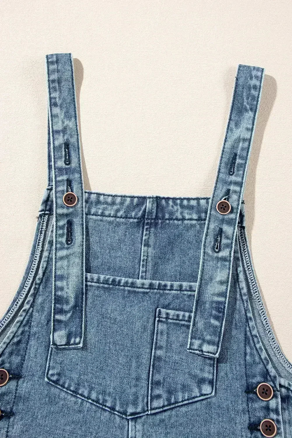 Stone Blue Distressed Bib Pocket Wide Leg Denim Overall - Femstylo