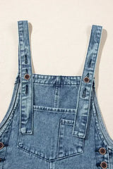 Stone Blue Distressed Bib Pocket Wide Leg Denim Overall - Femstylo