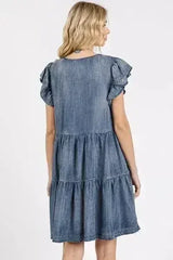 Mittoshop V-Neck Ruffled Cap Sleeve Mini Dress - Femstylo