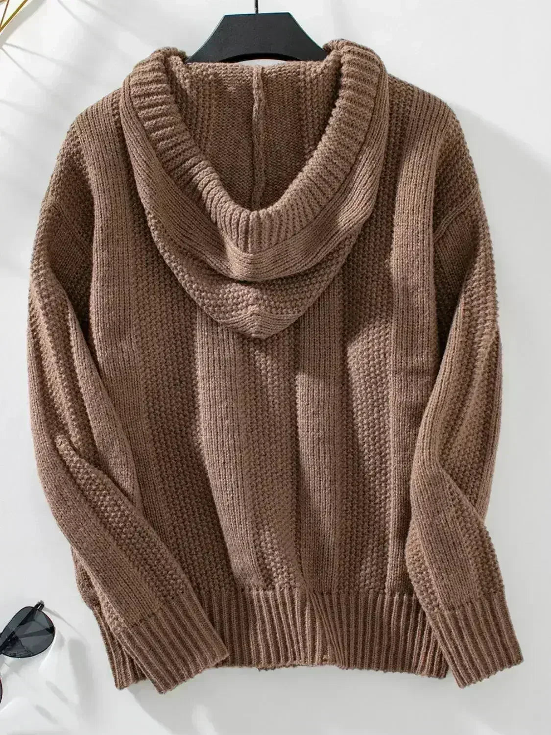 Drawstring Long Sleeve Hooded Sweater - Femstylo