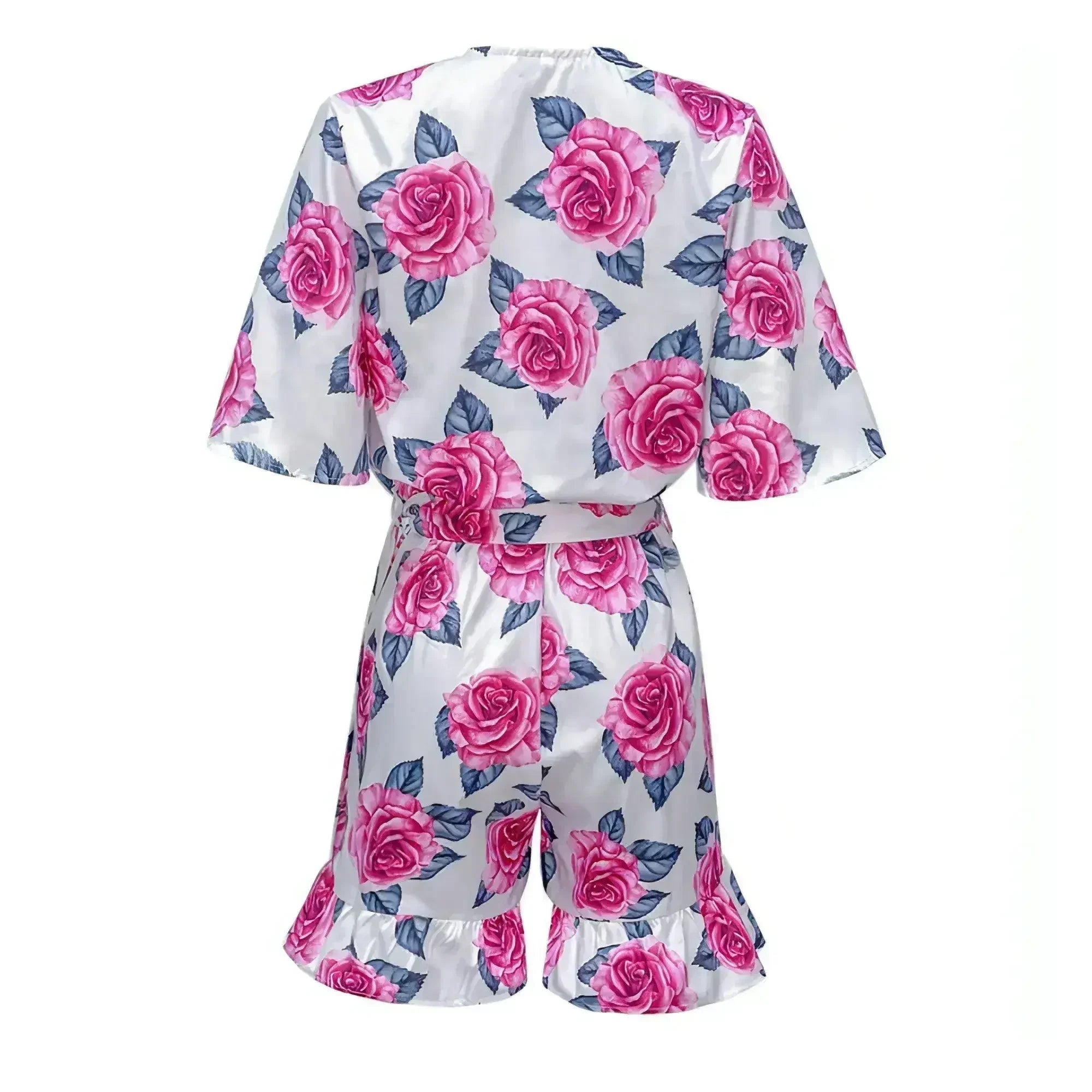 Printed Flared Short-Sleeved Lace-Up Jumpsuit Skirt - Femstylo