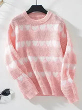 Heart Round Neck Dropped Shoulder Sweater - Femstylo