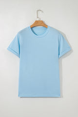 Light Blue Solid Color Basic Crew Neck Tee