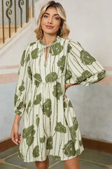 Guacamole Green Abstract Print Striped V-Neck Mini Dress - Femstylo