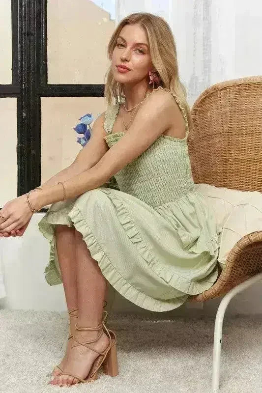 Smocked Ruffled Wide Strap Mini Dress – Sweet & Stylish - Femstylo
