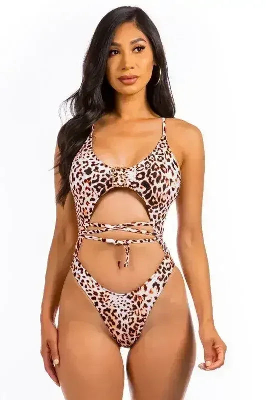 One Piece Buckle String Wrapped Bathing Suit - Femstylo