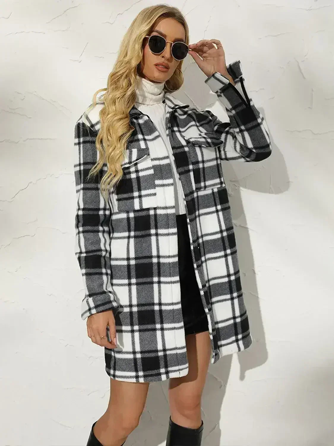 Plaid Collared Longline Coat - Femstylo