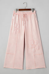 Pink Flower Patch Mineral Washed Cropped Wide Leg Pants