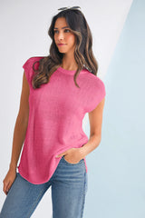 Sachet Pink Solid Color Side Slits Knit Tee