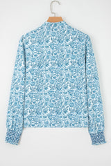 Sky Blue All Over Floral Puff Sleeve Shirt