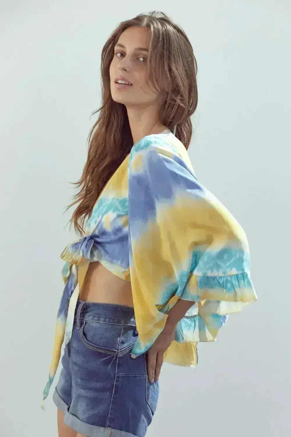 Bell-Sleeve Tie-Dye Crop Top – Flowy Sleeves & Stylish Design - Femstylo