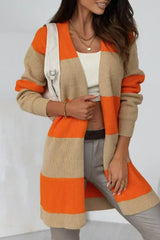 Orange Colorblock Ribbed Knit Cardigan - Femstylo