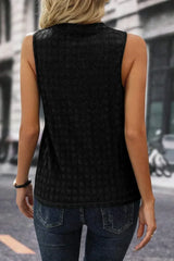 Black Lattice Textured Split Neck Tank Top - Femstylo
