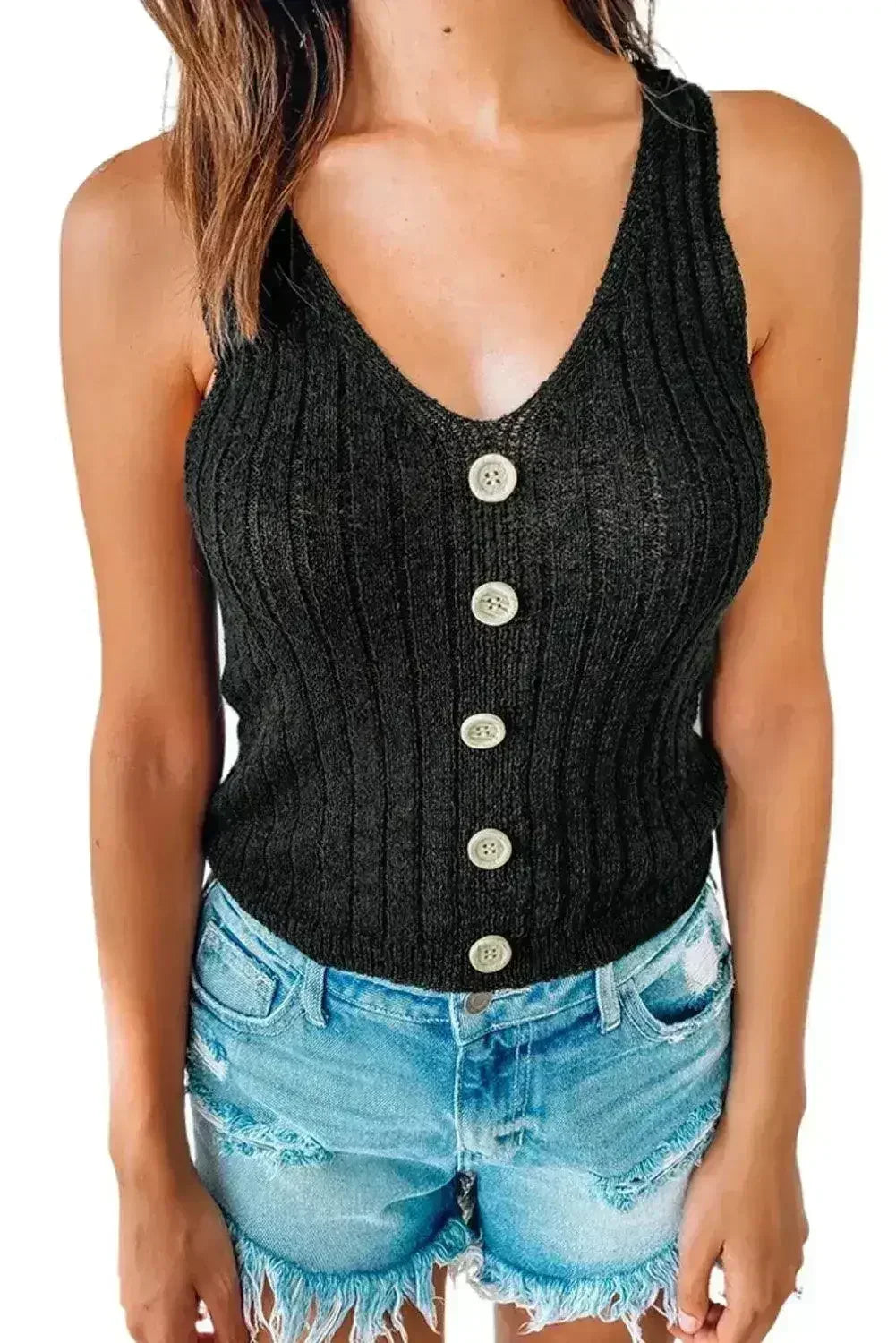 Buttoned Knit Tank - Femstylo