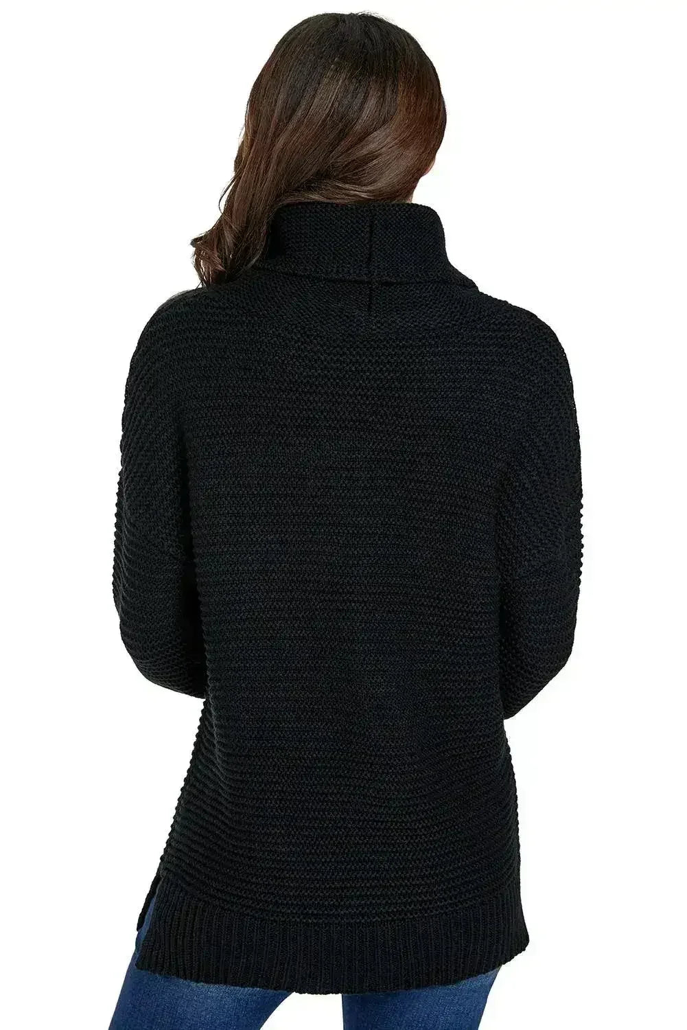 Women Black Cozy Long Sleeves Turtleneck Sweater - Femstylo