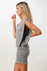 Sleeveless Draped Mini Dress with V-Neckline - Femstylo