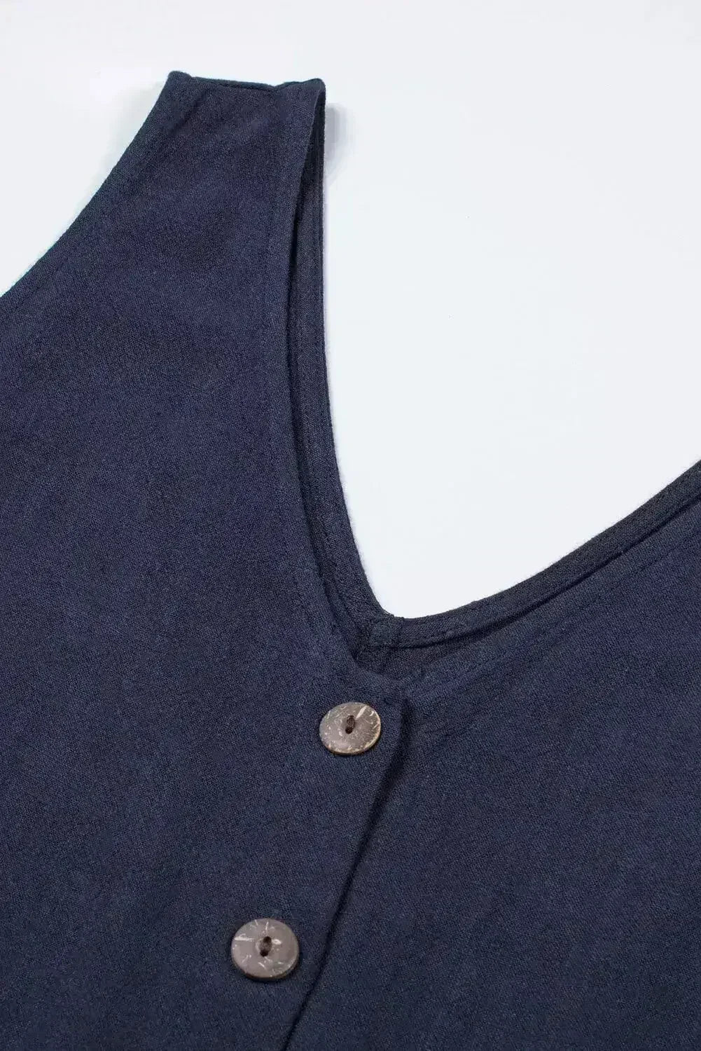 Casual Blue Button V Neck Sleeveless Romper with Belt - Femstylo