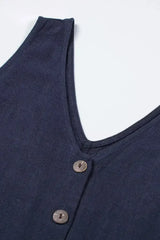 Casual Blue Button V Neck Sleeveless Romper with Belt - Femstylo