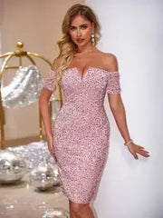 Slit Sequin Off-Shoulder Mini Dress - Femstylo