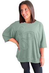 Clearly Aqua Solid Color Floral Patched Half Sleeve Tunic Top - Femstylo