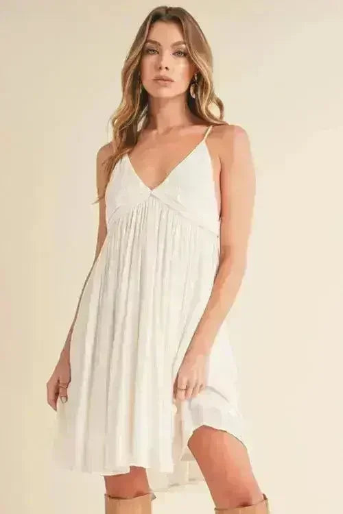 Aemi + Co Ruched Plunge Mini Cami Dress - Femstylo
