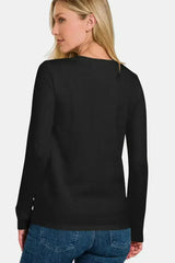 Zenana Full Size Solid Color Round Neck Long Sleeve T-Shirt - Femstylo