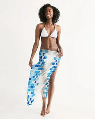 Sheer Mosaic Squares Blue and White Swimsuit Cover Up - Femstylo