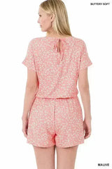Brushed Dty Floral Romper With Pockets - Femstylo